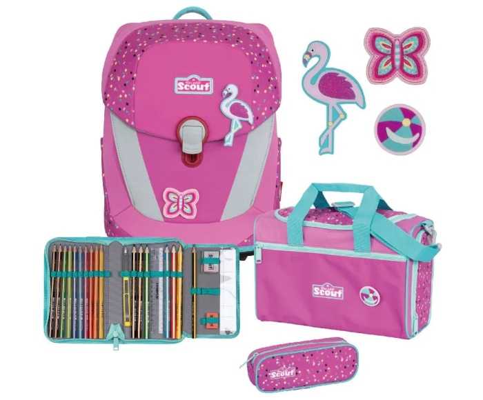 Scout Sunny II Schulranzen-Set 4tlg Flamingo Geschenke zum Schulbeginn